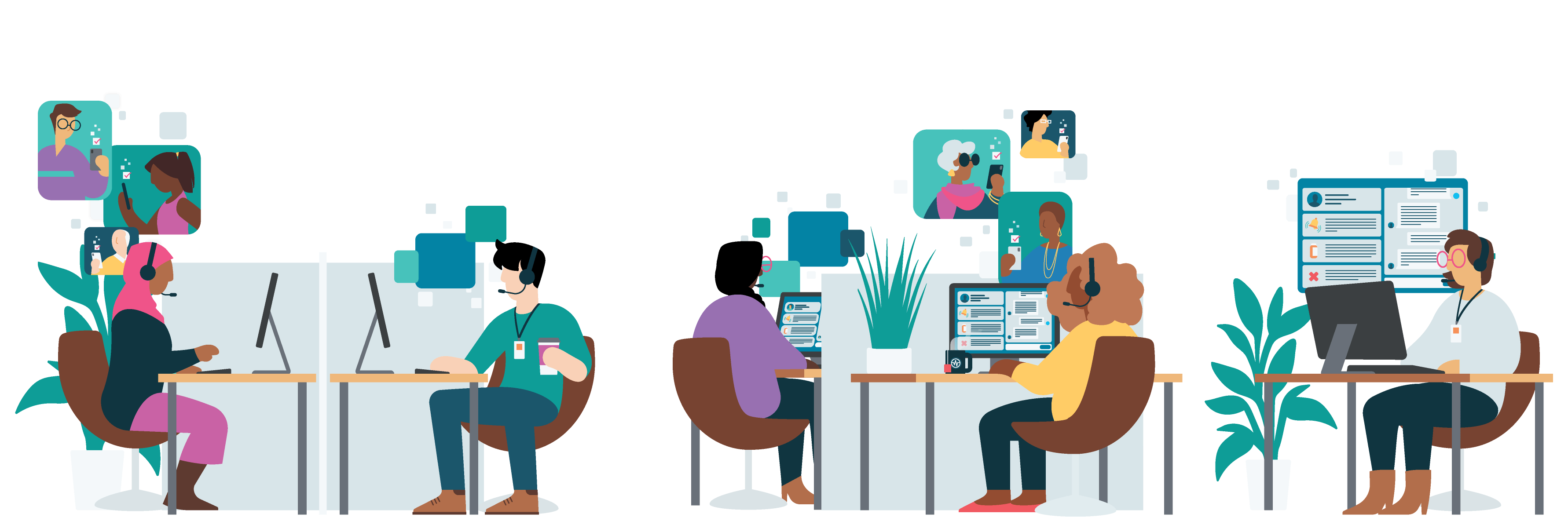 An illustration of many care managers sitting in an office setting