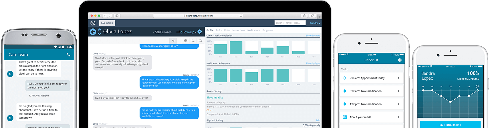 Health management app on various screen sizes