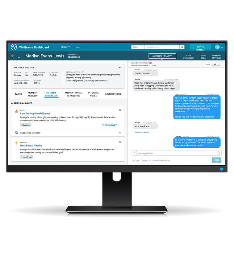 Care team Wellframe dashboard