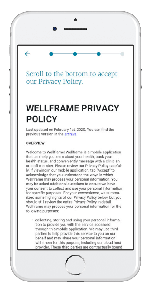 Privacy Policy on Wellframe app