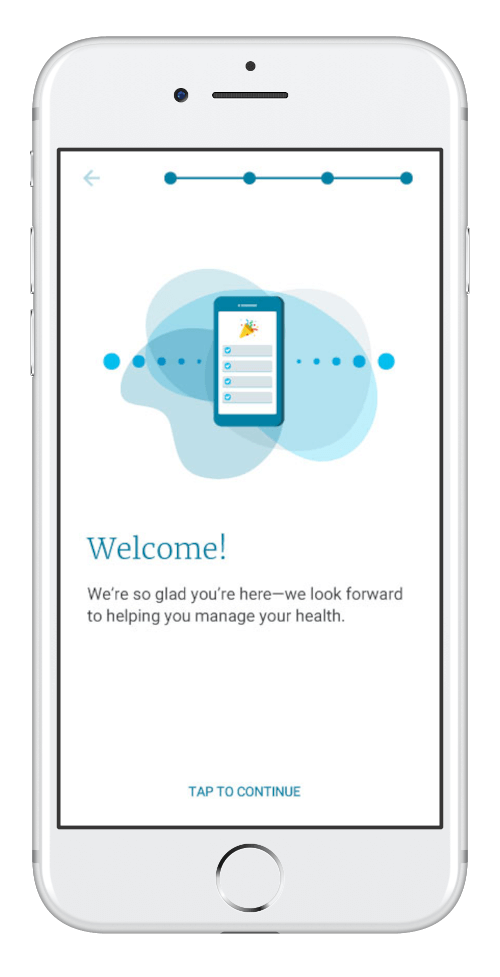 Setup complete welcome screen on Wellframe app