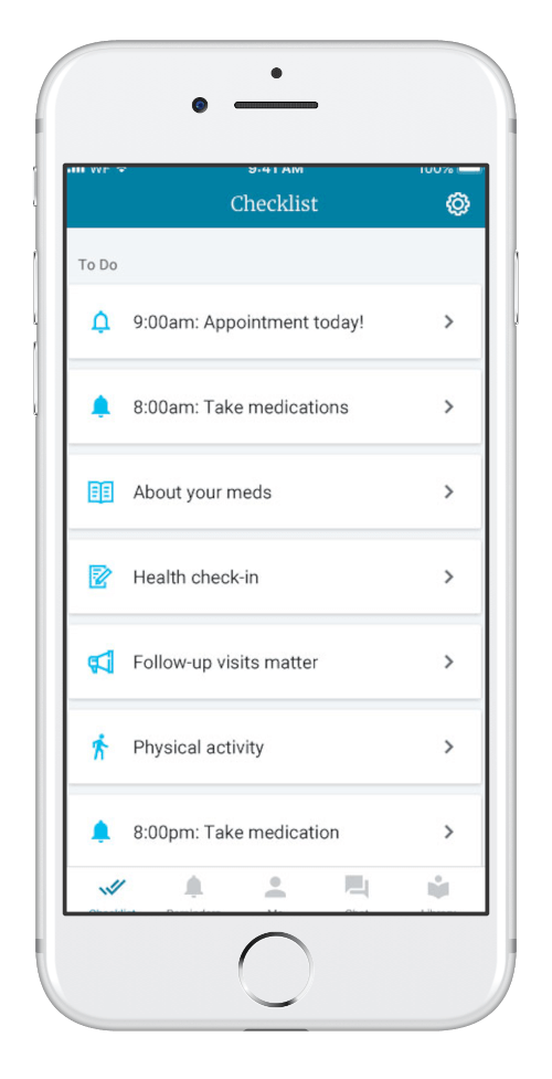 Checklist on Wellframe app