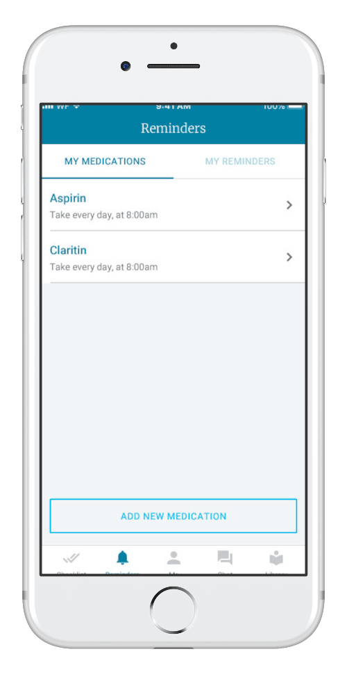 Reminders on Wellframe app