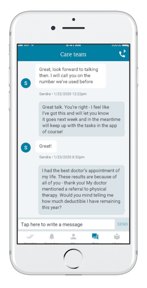secure chat on Wellframe app