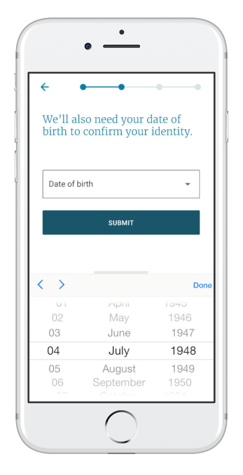date of birth entry on Wellframe app