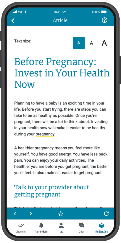 Women’s Health On-Demand Articles example: before pregnancy