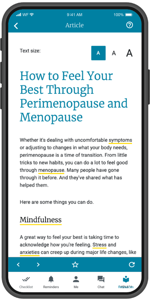 Women’s Health On-Demand Articles example: perimenopause and menopause