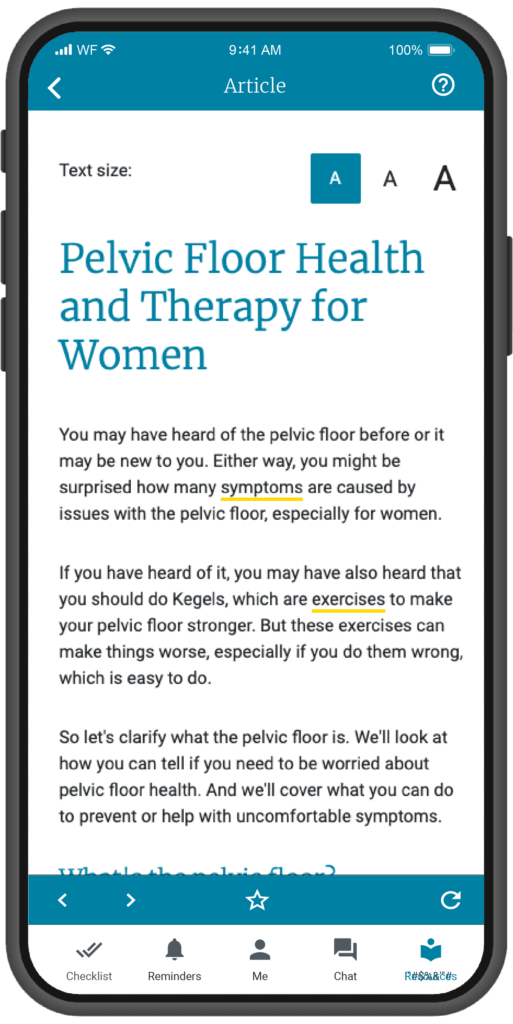 Women’s Health On-Demand Articles example: pelvic floor health