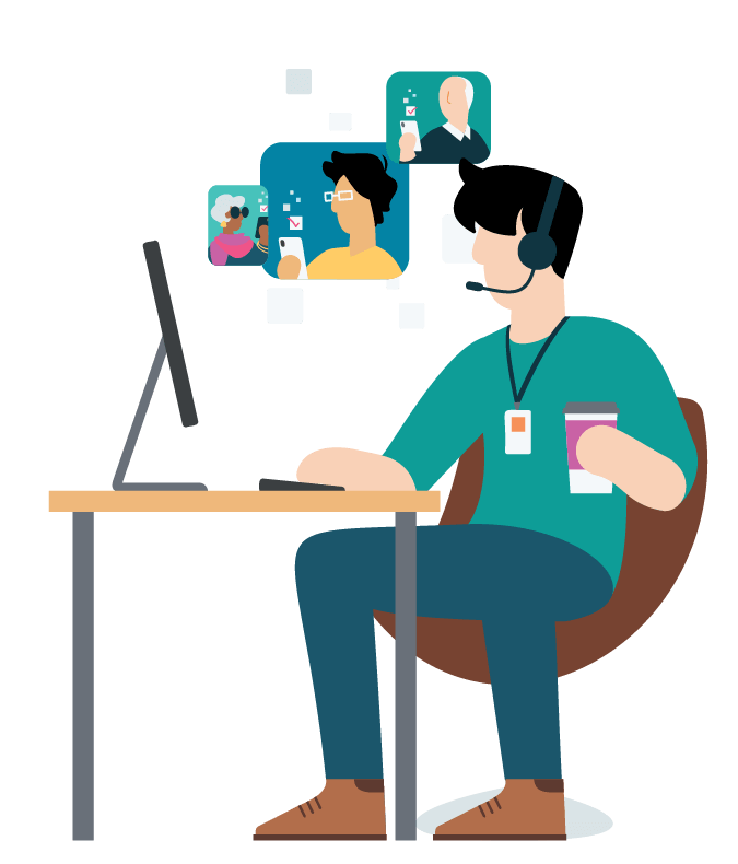 illustration of care manager at a computer to represent staff adoption of digital health solutions